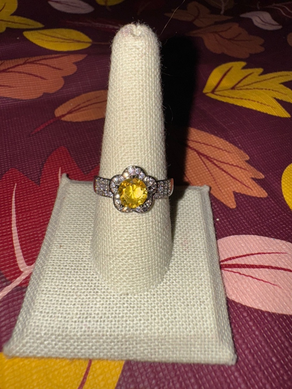 White Gold Filled Yellow CZ Flower Ring - Picture 3 of 6